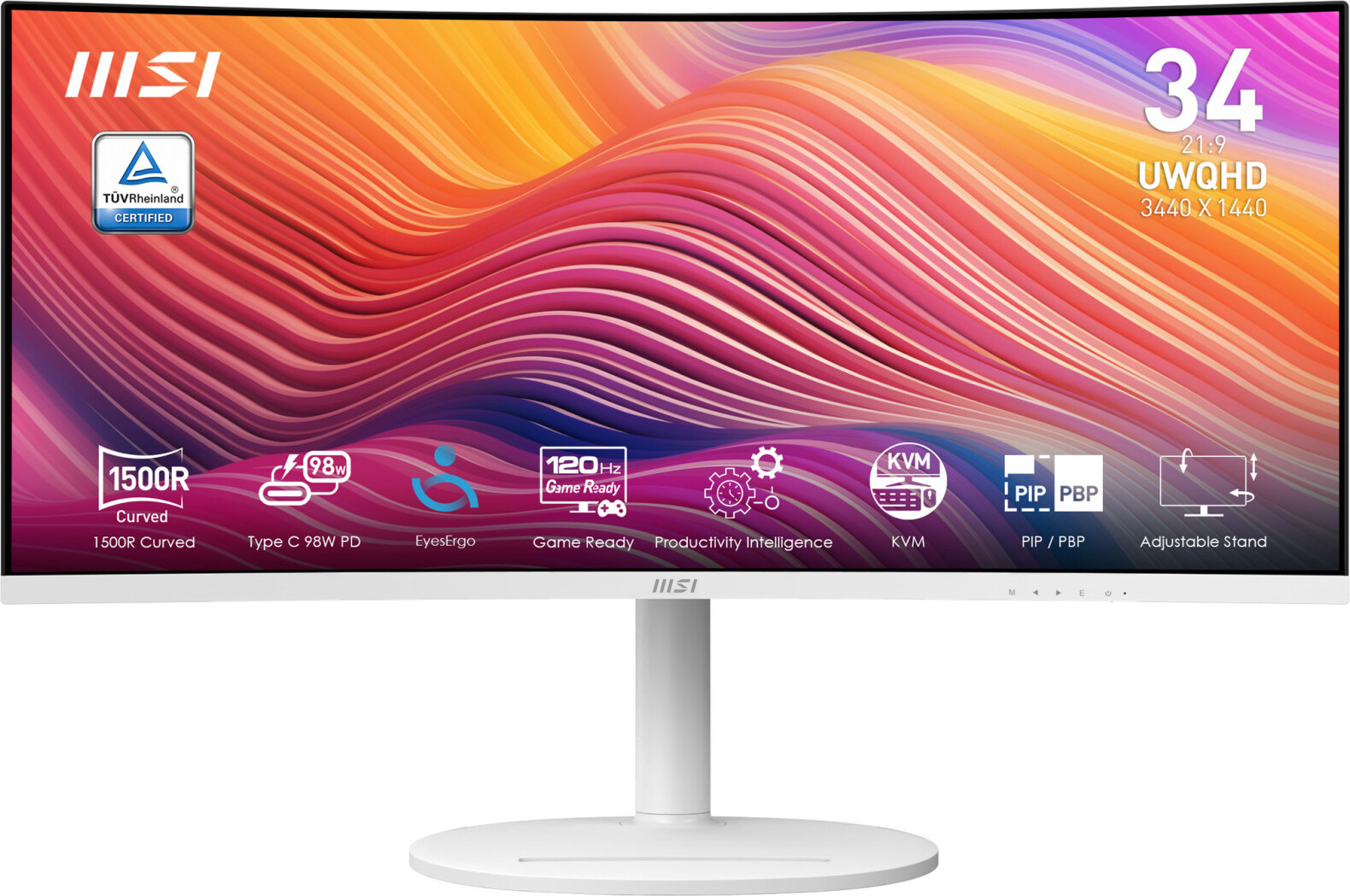 MSI Modern MD342CQPW, 86,4 cm (34"), 3440 x 1440 Pixel, UltraWide Quad HD, 4 ms, Weiß