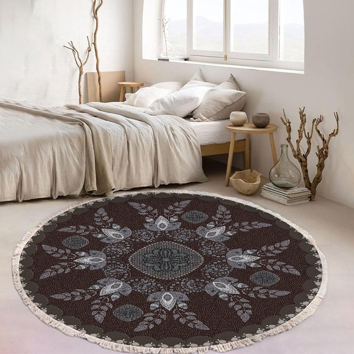 Rond Boheems Vloerkleed met Kwastjes - Microvezel - Ethnic Design