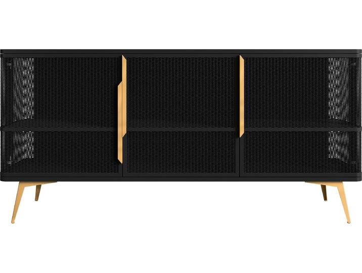 MIRJAN24 Kommode Modera 3D aus metall mit drei Drehtüren (Farbe: Schwarz + Gold)