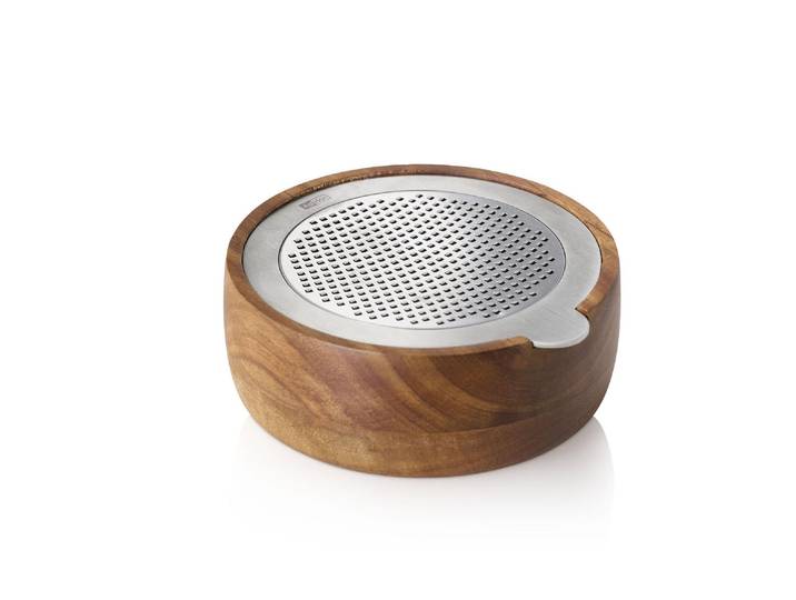 Küchenreibe ADHOC Cutn Serve Ø 13,3 cm , braun (braun, silberfarben), Edelstahl, Holz, Küchenreiben, Küchenreibe