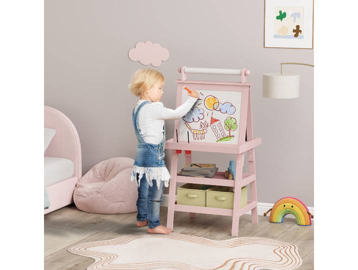 AIYAPLAY Chevalet Enfant 3-en-1 Tableau Blanc et Craie Rose