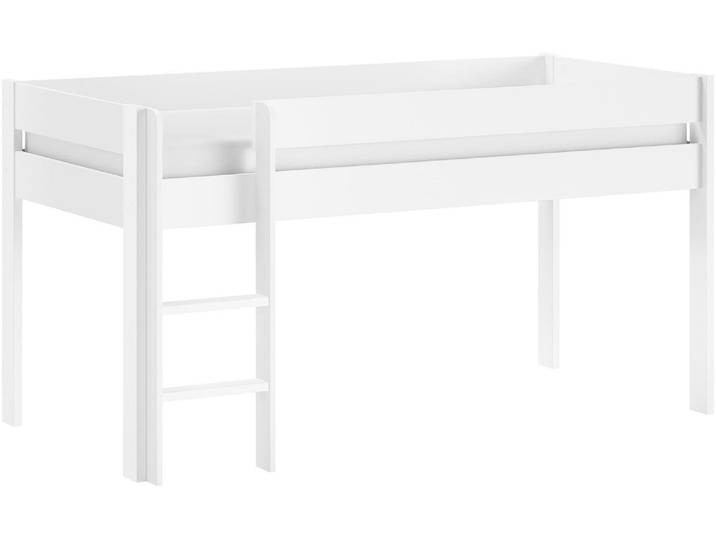 Spielbett VIPACK Primo, mit umlaufenden Absturzschutz, Leiter recht/links montierbar , weiss (weiß, weiß, weiß), B:104,5cm H:109cm L:206,1cm, Betten, Spielbett, Kiefer massiv weiss lackiert, 90x200 cm inkl. Rolllattenrost