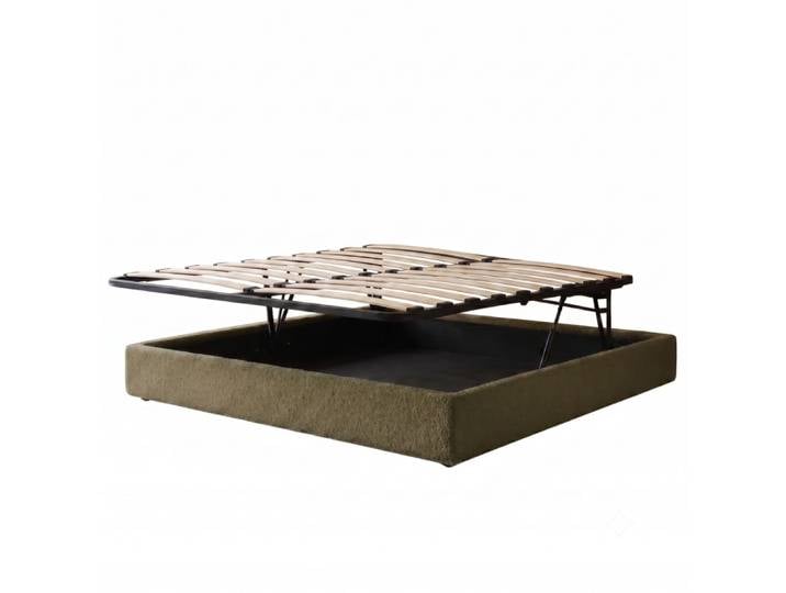 Lit coffre parallèle tissu bouclette olive 180x200cm
