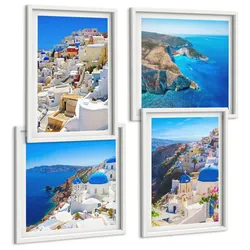 BILDER SET 4er Set - 50x50 cm & 40x60 cm Weißer Rahmen - Architekturlandschaft Oia Santorin Griechenland