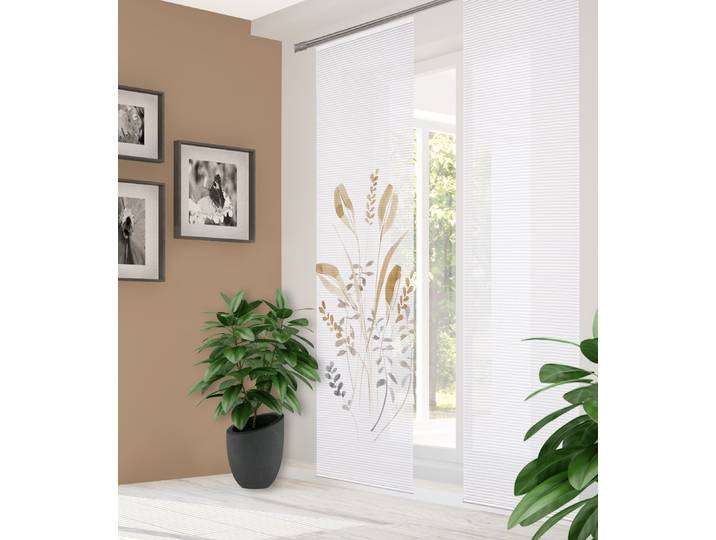 Schiebegardine HOME IN GREEN AYENE , beige (sand), B:60cm H:245cm, Polyester, Gardinen, Schiebegardine, Digitaldruck, Bambus, recycelt