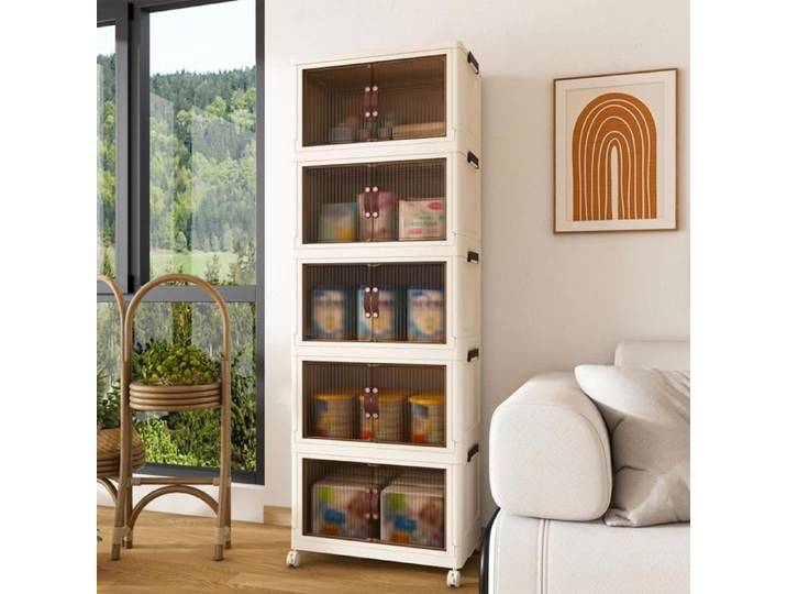 Armoire de rangement pliable PP 5 niveaux portes magnétiques pour chambre salon chambre enfant
