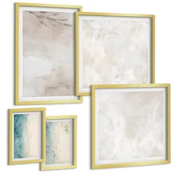 BILDER SET 5er Set - 50x50 cm & 20x30 cm & 40x60 cm Goldrahmen - Aquarellmalerei-Textur