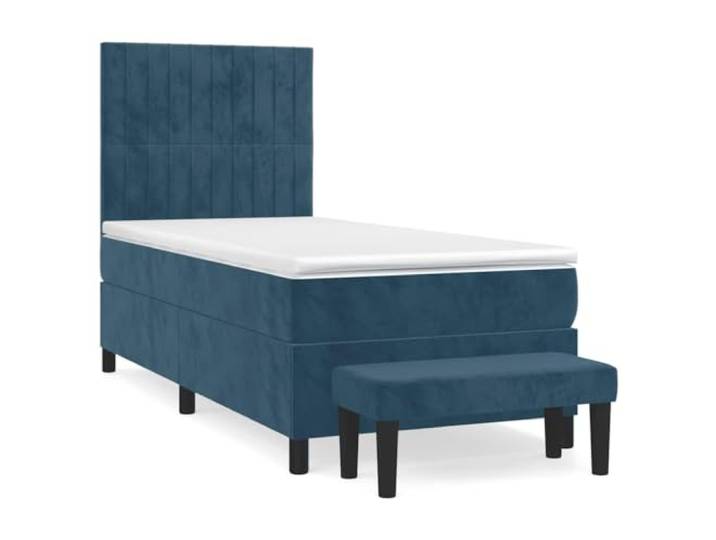 PUGYNBK Boxspringbett aus Samt, Dunkelblau, 80 x 200 cm Verstellbares Kopfteil, Taschenfederkernmatratze, mittlere Härte, mit Bank