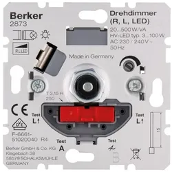 Berker UP Drehdimmer NV mit Softrast. 2873 20-500W/VA LED, Schalter + Taster, Silber