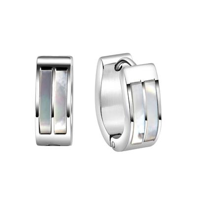 Paar Creolen FIRETTI "Schmuck Geschenk Oval", weiß (edelstahlfarben, perlmuttfarben), Ohrringe, Damen, Edelstahl, mit Perlmutt