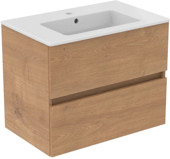Ideal Standard Plus Möbelwaschtisch-Paket R0573Y8 Hamilton Eiche, 71x45x56,5cm, 1 Hahnloch