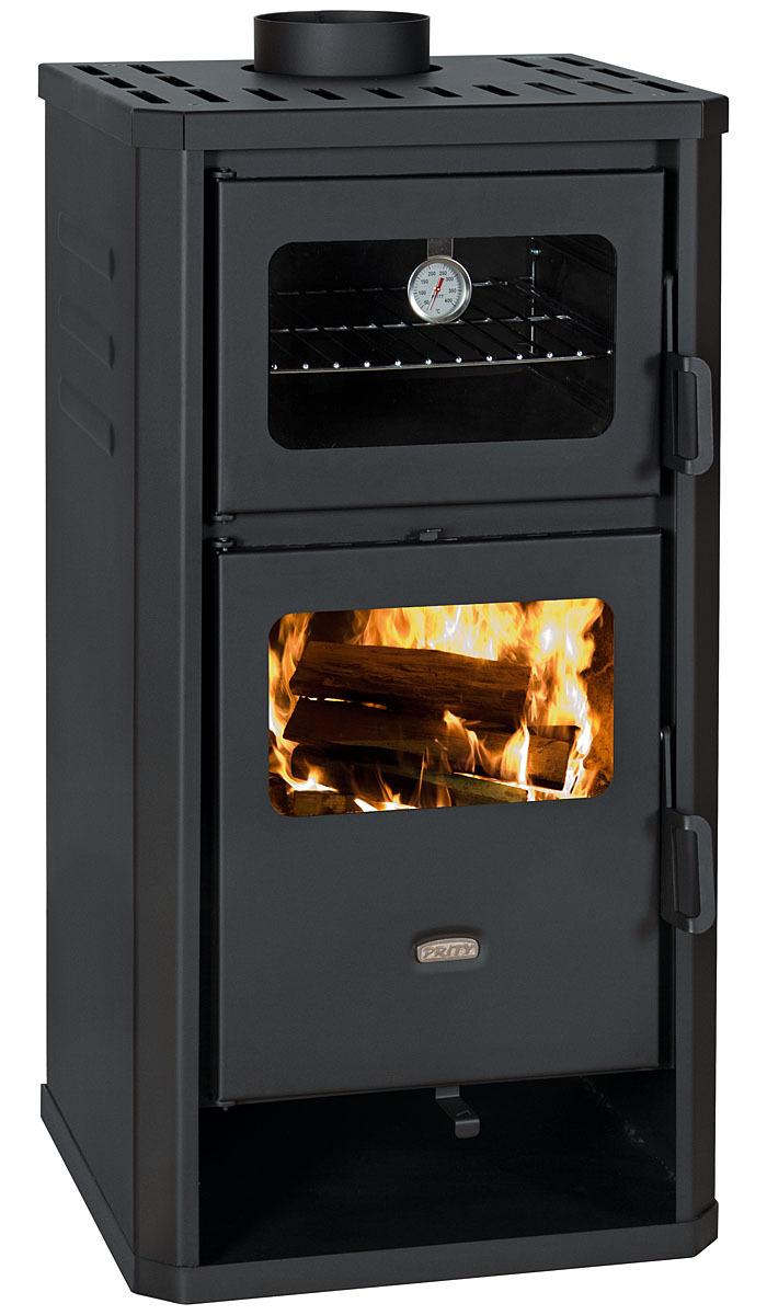 Holzofen mit Backfach Prity FM D - 12,1 kW, Backfach mit Thermometer, Graphitschwarz,