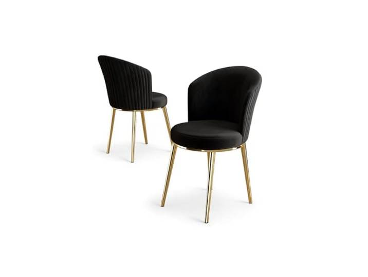 Hanah Home Stylish Chair Set (2 Pieces), Black & Gold, 45 x 87 x 41 cm 100% Metal Frame, Plywood Back, Babyface Fabric Modern Glam Design