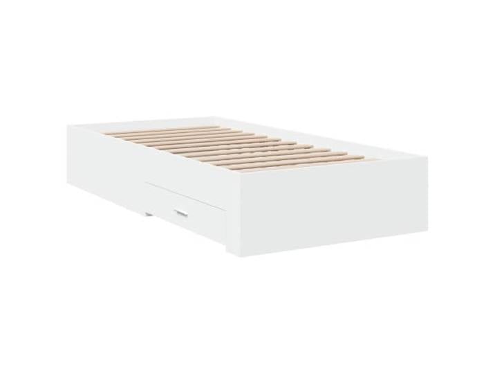 KTHLBRH Bettgestell mit Schublade, weiß, aus technischem Holz Feste Latten, rustikales Design, einfache Reinigung, Verwendung im Innenbereich