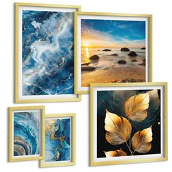 BILDER SET 5er Set - 50x50 cm & 20x30 cm & 40x60 cm Goldrahmen - Porträt einer Frau, Auge, Farben, Emotionen