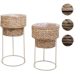 2er-Pflanzentopf-Set HWC-Q45, Pflanzkasten Pflanzkübel Blumentopf, Metall Wasserhyazinthe ~ natur, Gestell beige