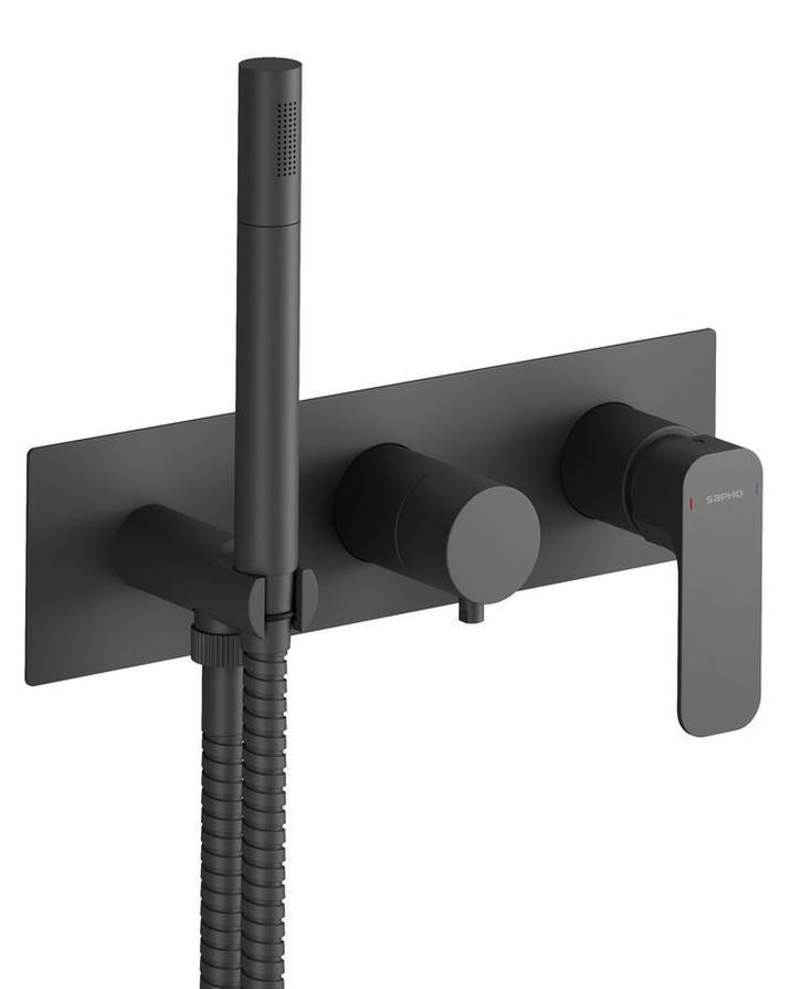 Sapho SPY Unterputz-Duscharmatur/Wannenarmatur mit Handbrause, 2 Wege, schwarz matt