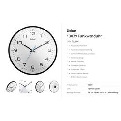 Mebus 13079 Funk Funkuhr 30 cm Schwarz Leisegang-Uhrwerk