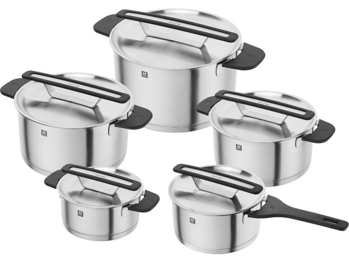 Topf-Set ZWILLING More , silber (silberfarben), Töpfe, Topf-Set, Stapelbar, innovativer Deckel, Kühlbleibende Griffe, Deckelhalterung