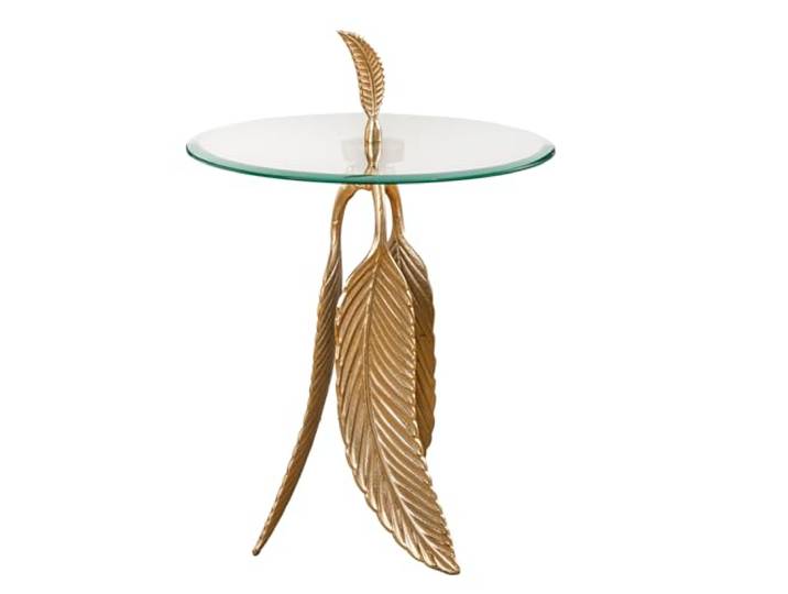 Beistelltisch FEATHER 44cm - gold transparent - Sicherheitsglas Handarbeit, hochwertig, stabile Konstruktion, wohnlicher Look, 30 kg Belastbarkeit, Aluminiumgestell