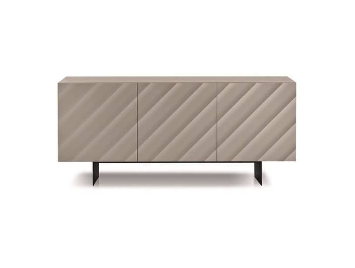 Buffet 3 portes 180 cm KALLA - Mélaminé Tortora - 2 pieds - Gris - Meuble de salle de bain