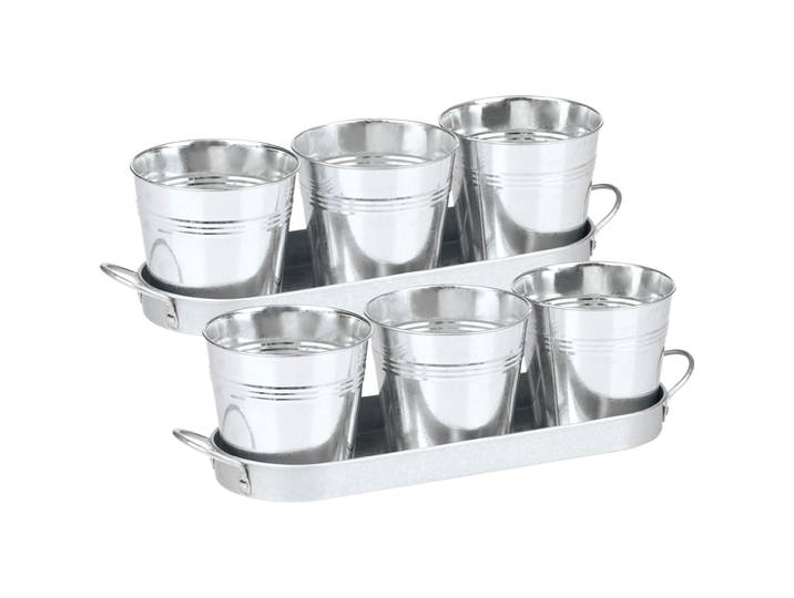 2er-Set Kräutertöpfe, 3tlg., mit Tablett, Metall