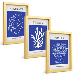 BILDER SET 3er Set - 20x30 cm Goldrahmen - Stilvolle blaue Poster