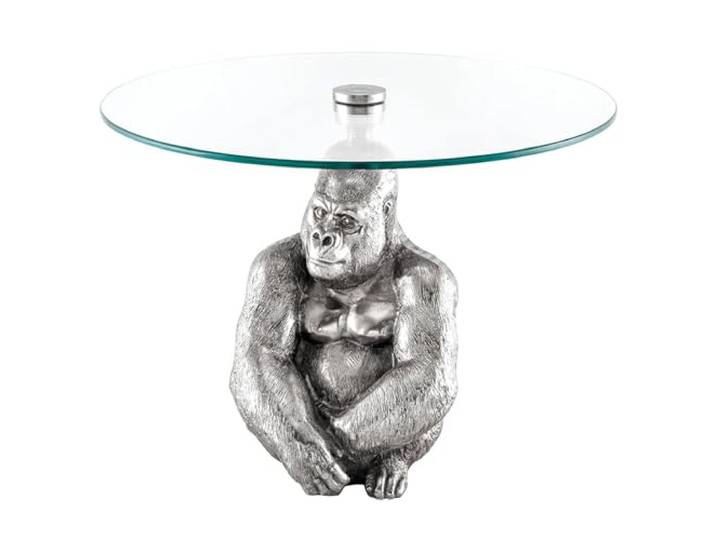 Couchtisch WILDLIFE KONG 60cm - silber transparent - Sicherheitsglas Detailgetreue Affen-Figur, als Beistelltisch nutzbar, hochwertig, 40 kg Belastbarkeit, pflegeleicht, Aluminiumgestell