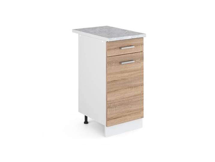 Vicco Küchenunterschrank R-Line, Sonoma, 40 cm 1 Schublade · Arbeitsplatte Marmor · Höhenverst. Füße · Leichter Zugriff · Frei kombinierbar