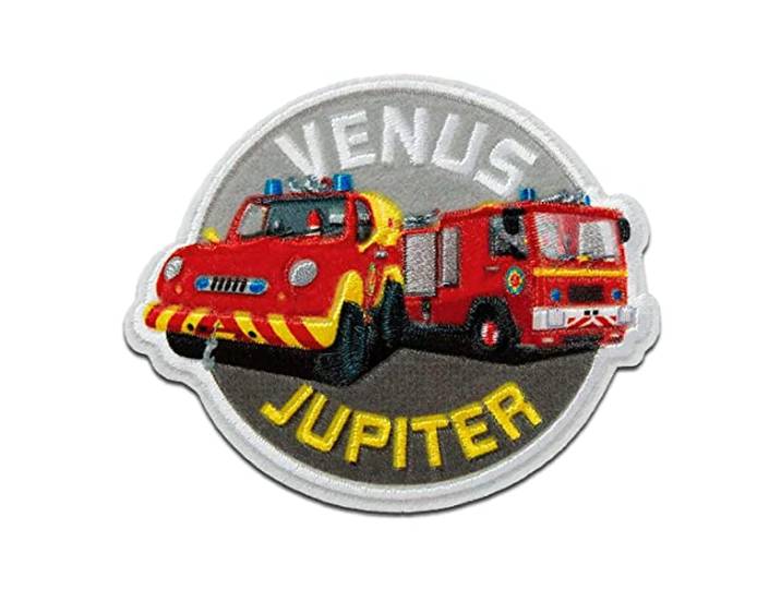 Lapjes Appliqués - Firefighter Sam Venus Jupiter Fire Truck - overdrukplaatjes opzetstukken Applicaties opnaaien opstrijken Lap Patches, Maat: 7,3 x 6 cm