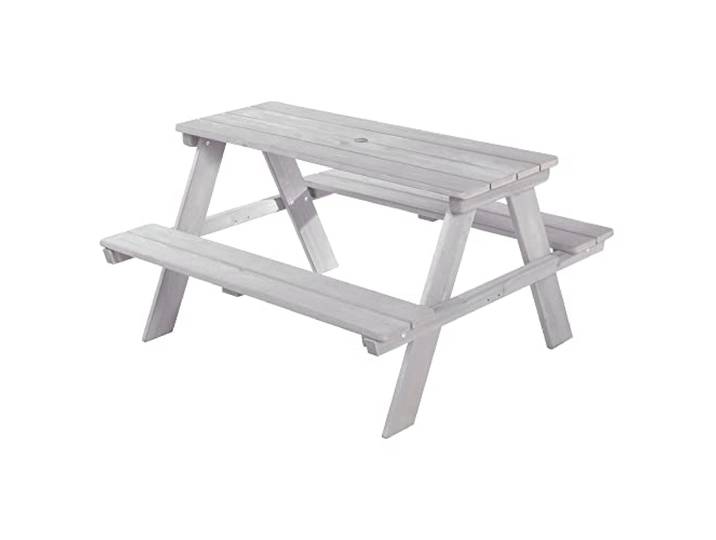 roba Outdoor+ Kindersitzgruppe Picknick for 4, Tisch und Bänke aus Massivholz, 4 Sitzplätze, für Garten, Terrasse und Balkon, Kinder-Gartentisch, Grau