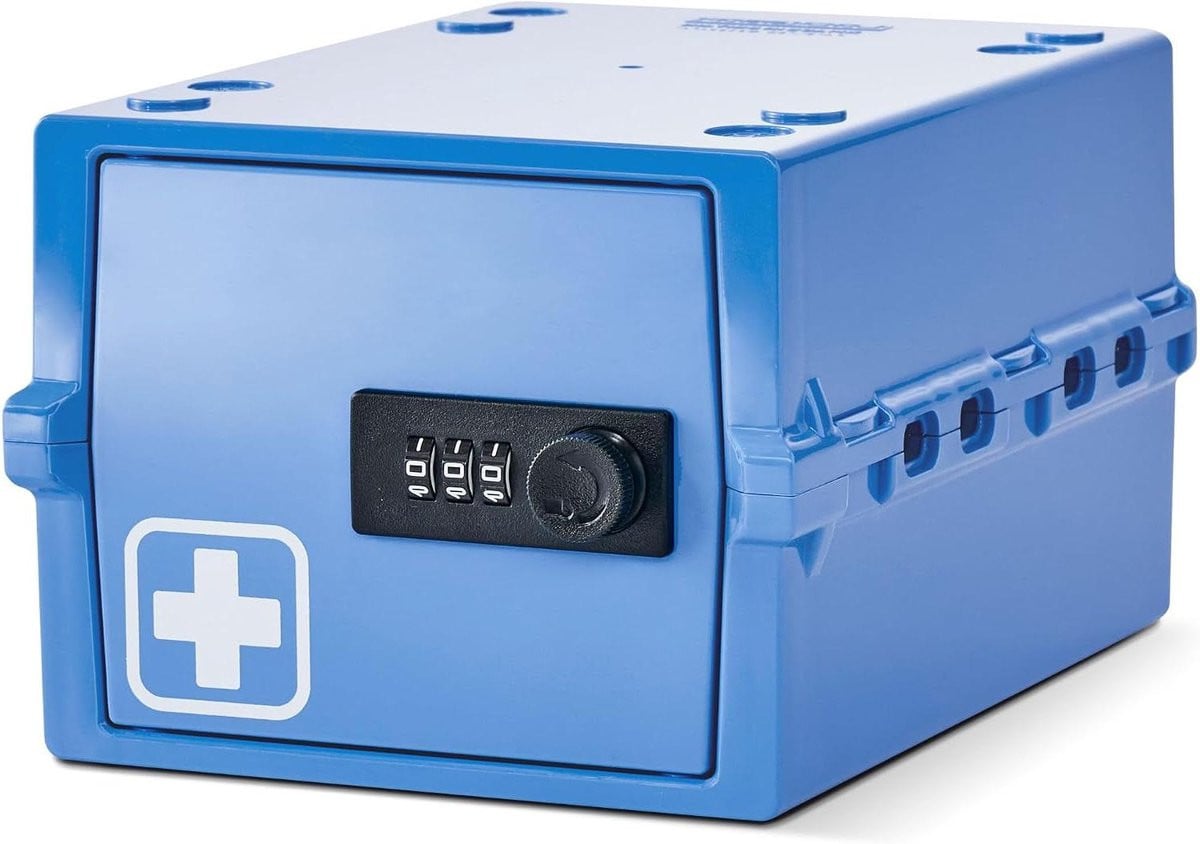 Afsluitbare Medicijnbox met Cijferslot - Kleine Veilige Kluis voor Medische Opslag - Medisch Blauw