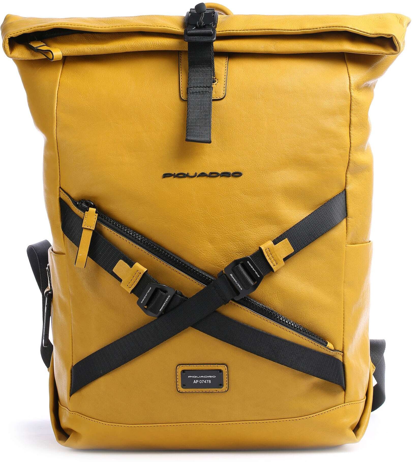Piquadro Harper Rolltop Rucksack aus Leder, gelb