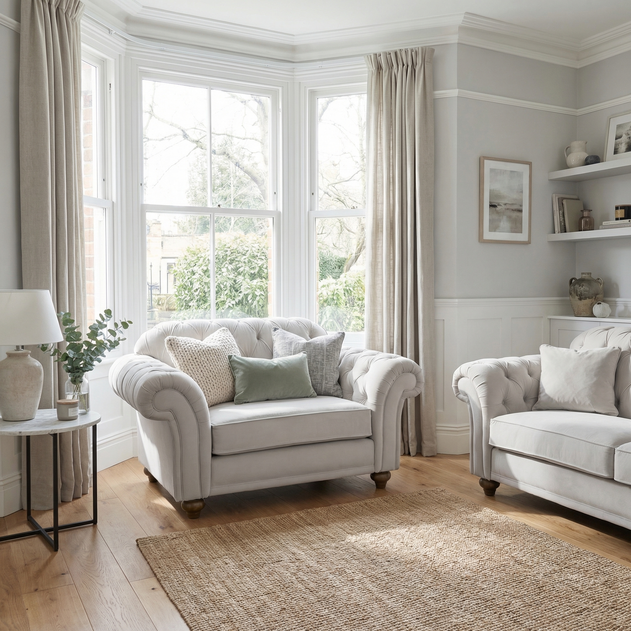 Sofa Style Chesterfield Velvet Loveseat in Feather Grey