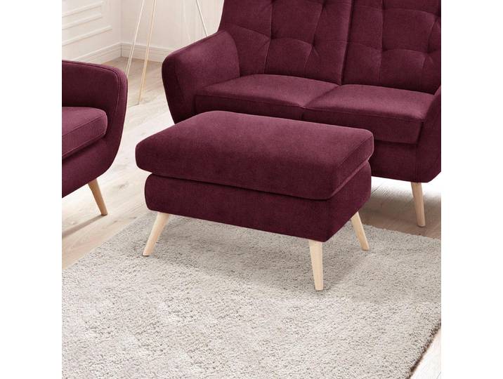 Hocker EXXPO - SOFA FASHION Scandi bequem und elegant mit hohem Holzfuss , rot (burgundy), B:72cm H:47cm T:62cm, Korpus: 100% PES;Luxus-Microfaser (100% Polyester), Hocker, Hocker, bequem und elegant mit hohem Holzfuss