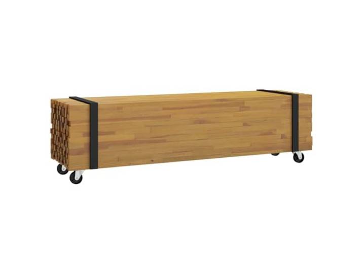 hliofuir TV-Ständer mit Rollen 110x30x30 cm Massivholz Teak Lowboard Mobiles Echtholz Mediaboard für das Wohnzimmer mit feststellbaren Rädern für flexible Ausrichtung und freie Platzierung.