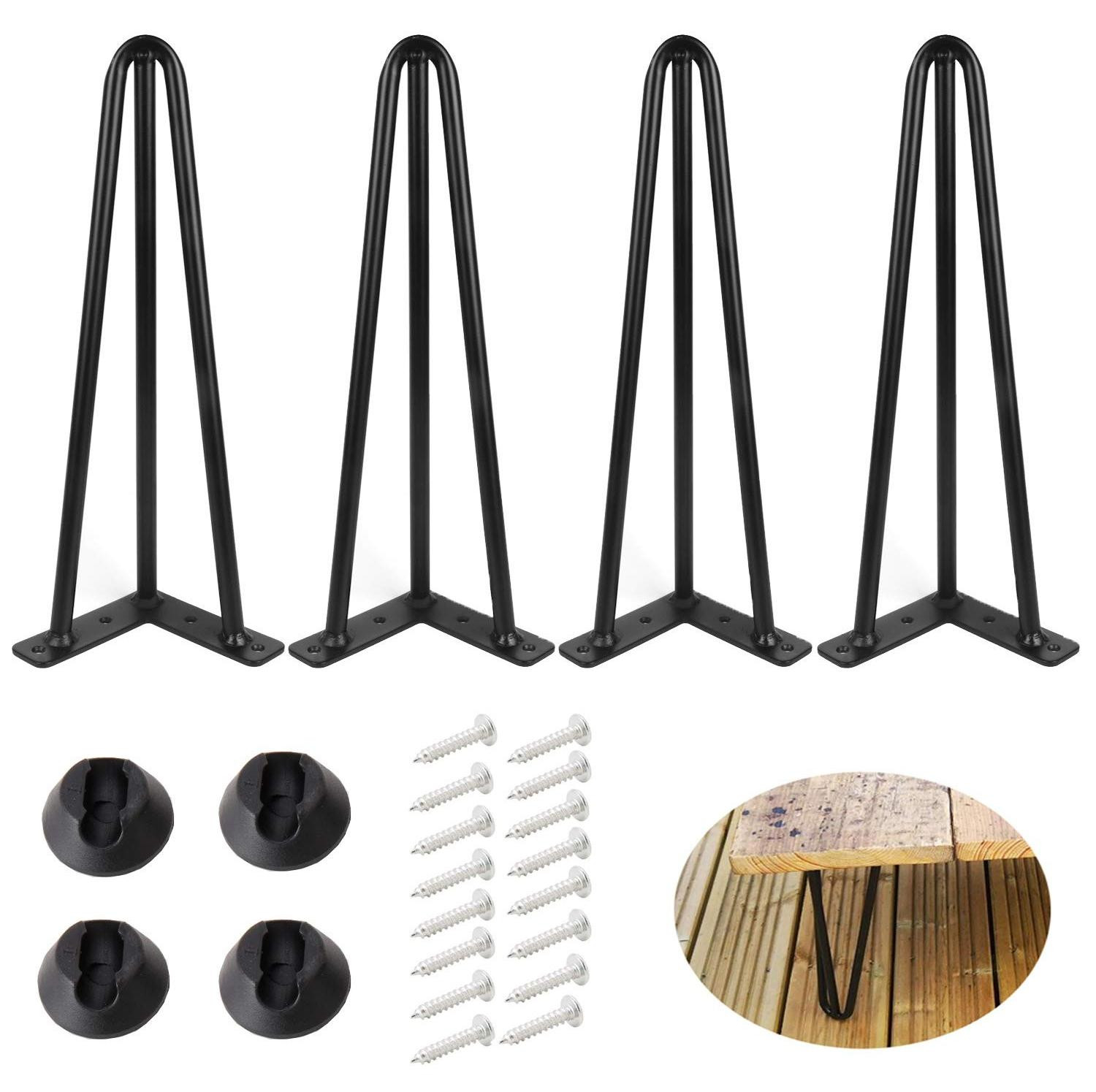 Set van 4 Haarspeld Tafelpoten van Zwart Metaal - 25,4 cm