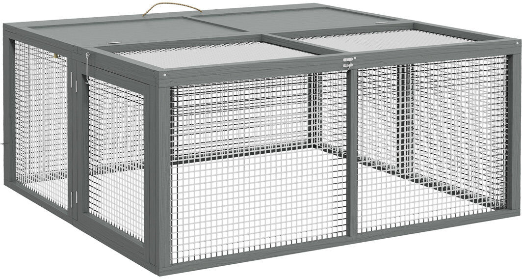 PawHut Rabbit Hutch Folding Wooden Rabbit Run with Openable Top Grey Stainless Steel 50cm H X 110cm W X 105cm D