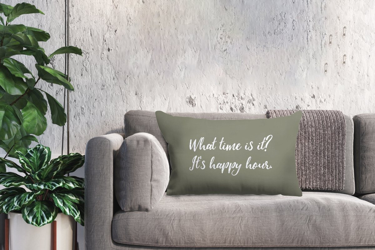 PillowMonkey Sierenkussen met Quote What time is it? It's happy hour, 60 x 40 cm