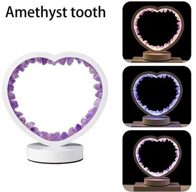 Uplifted Finds Bedside Heart Lamp With Natural Quartz And Amethyst Crystals For Bedroom And Desk amethyst Tooth
