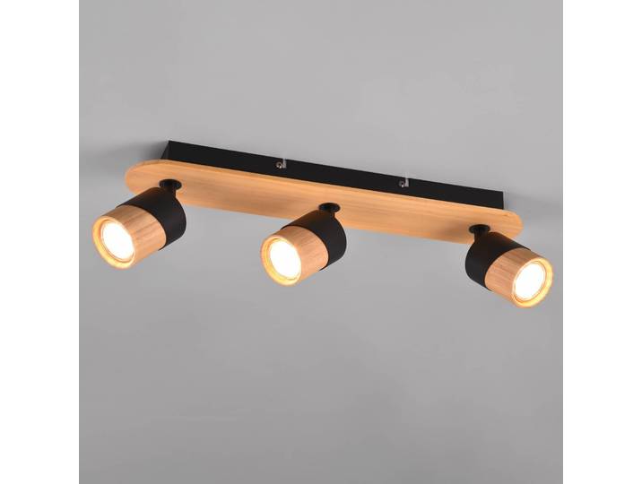 Trio Lighting Deckenstrahler Aruni aus Holz, dreiflammig schwarz Aruni, dimmbar, Holz hell, für Wohn- / Esszimmer, Holz, Modern, Strahler