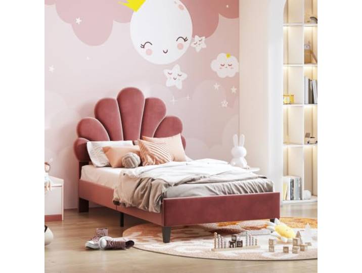 Ropilly Polsterbett Kinderbett Kopfteil in Blumenform Teenie-Mädchenbett in Samtstoff