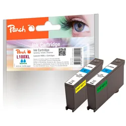 Peach Doppelpack 2 Tintenpatronen cyan kompatibel zu Lexmark No. 100XLC*2, 14N1069E, 14N1093