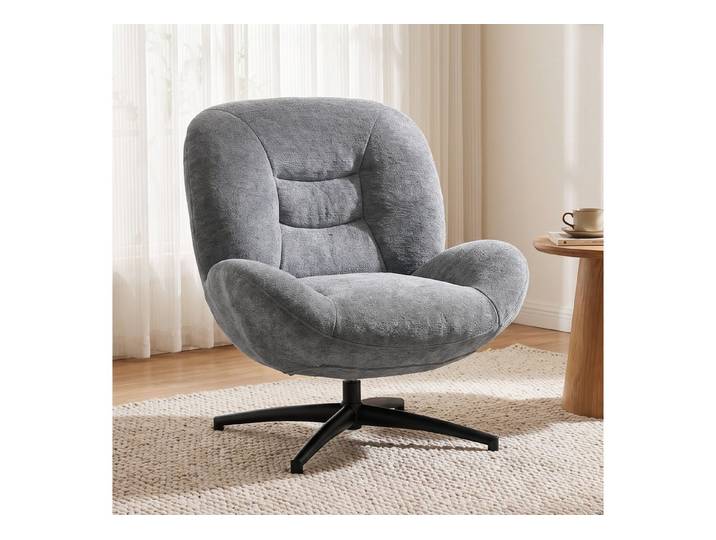 HOMCOM Relaxsessel Loungesessel mit breiter Sitzfläche, Chenille-Optik, Dunkelgrau (Set, 1-St., 1), 360° Drehfunktion, Schneidersitz-Design