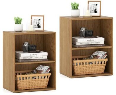 Costway 2-Cube Bookcase Set of 2 Floor Standing Open Bookshelf w/ 5-Position Adjustable Shelf-Natural