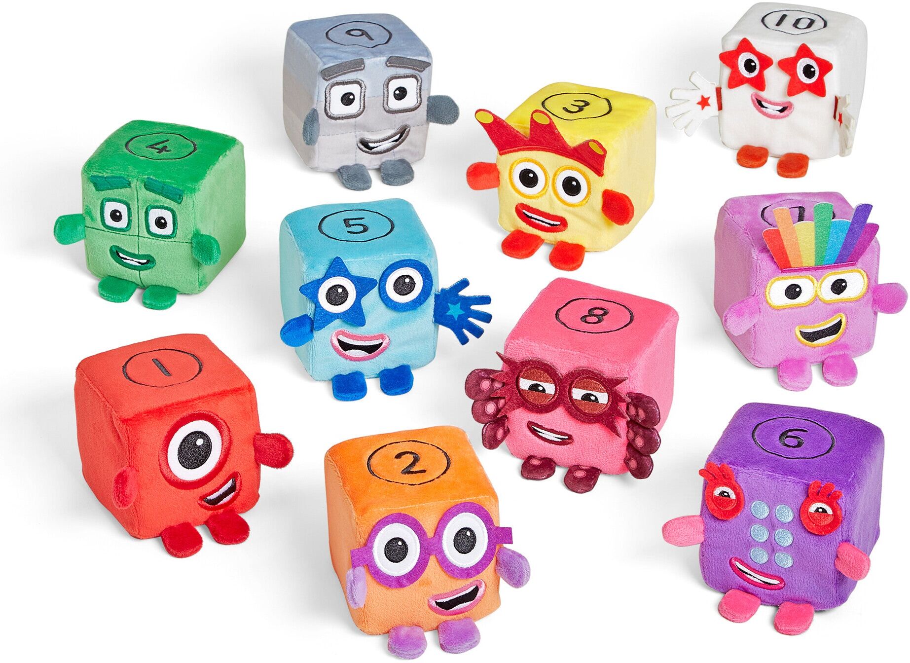 Numberblocks Blocklets Number Ten Mini Plush - Soft White Cube-Shaped Body, Red Star-Shaped Eyes, Hand2Mind, 7 cm