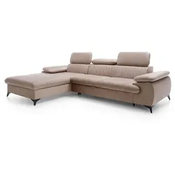 ECKSOFA FIORE Braun Velours-Stoff mit Schlaffunktion