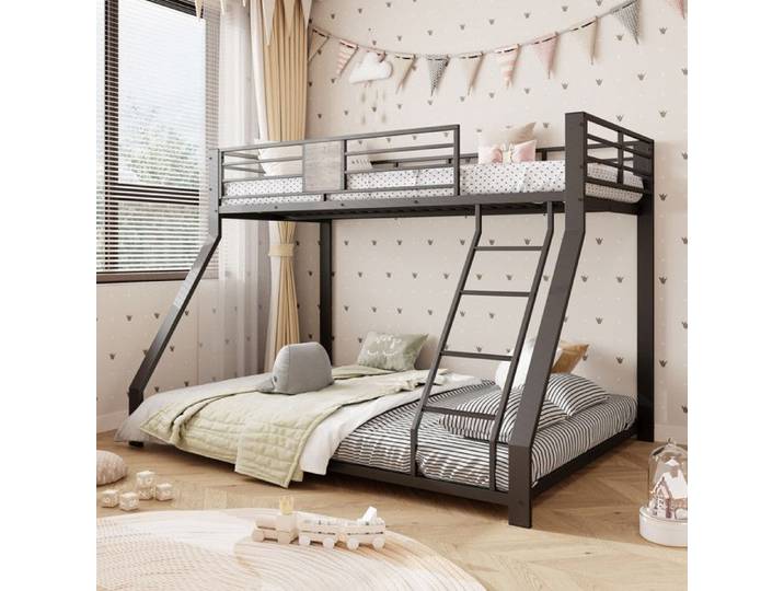 Luscriate - Lit Superposé 140x200/90x200cm lit Métal avec Échelle Réversible Anti-bruit Design Moderne enfant - Noir