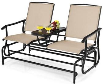 Costway 2-Person Rocking Loveseat with Mesh Fabric and Tempered Glass Table