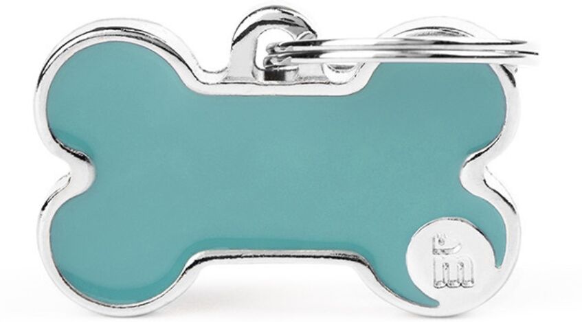 MyFamily Medaglietta per Cani Personalizzabile Osso Basic Handmade Azzurra S